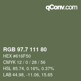 カラーコード: RGB 97.7 111 80 | qconv.com