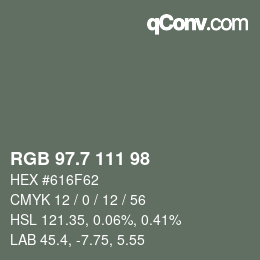 カラーコード: RGB 97.7 111 98 | qconv.com