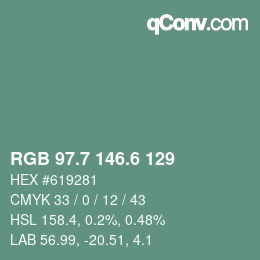カラーコード: RGB 97.7 146.6 129 | qconv.com