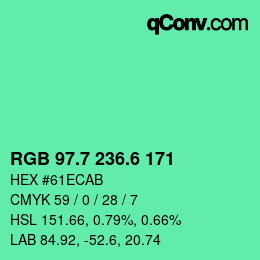 カラーコード: RGB 97.7 236.6 171 | qconv.com