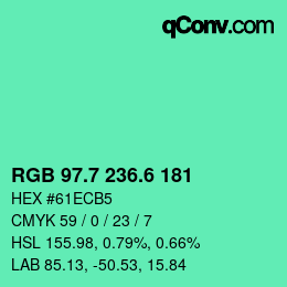 カラーコード: RGB 97.7 236.6 181 | qconv.com