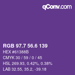カラーコード: RGB 97.7 56.6 139 | qconv.com