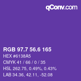 カラーコード: RGB 97.7 56.6 165 | qconv.com