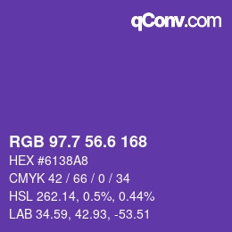 カラーコード: RGB 97.7 56.6 168 | qconv.com