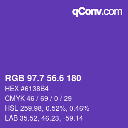 カラーコード: RGB 97.7 56.6 180 | qconv.com