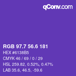 カラーコード: RGB 97.7 56.6 181 | qconv.com