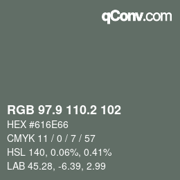 Color code: RGB 97.9 110.2 102 | qconv.com