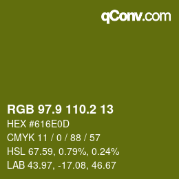 カラーコード: RGB 97.9 110.2 13 | qconv.com