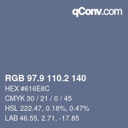 Color code: RGB 97.9 110.2 140 | qconv.com