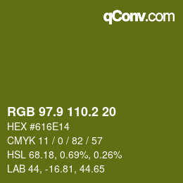 カラーコード: RGB 97.9 110.2 20 | qconv.com