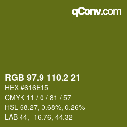 カラーコード: RGB 97.9 110.2 21 | qconv.com