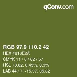 Color code: RGB 97.9 110.2 42 | qconv.com
