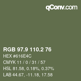 Color code: RGB 97.9 110.2 76 | qconv.com