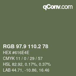 Color code: RGB 97.9 110.2 78 | qconv.com