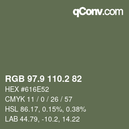 カラーコード: RGB 97.9 110.2 82 | qconv.com
