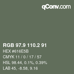 Farbcode: RGB 97.9 110.2 91 | qconv.com