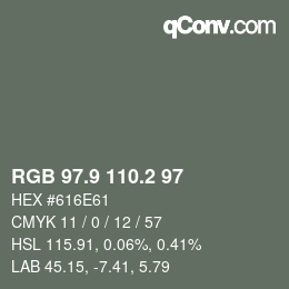 Color code: RGB 97.9 110.2 97 | qconv.com