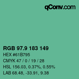 カラーコード: RGB 97.9 183 149 | qconv.com