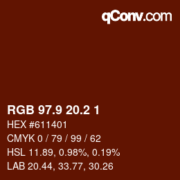 Color code: RGB 97.9 20.2 1 | qconv.com