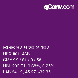 カラーコード: RGB 97.9 20.2 107 | qconv.com