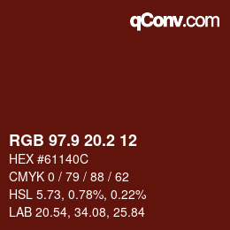 カラーコード: RGB 97.9 20.2 12 | qconv.com