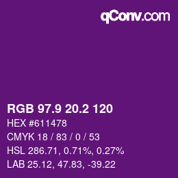 カラーコード: RGB 97.9 20.2 120 | qconv.com