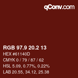 カラーコード: RGB 97.9 20.2 13 | qconv.com