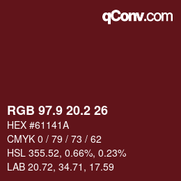 カラーコード: RGB 97.9 20.2 26 | qconv.com