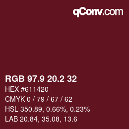 カラーコード: RGB 97.9 20.2 32 | qconv.com