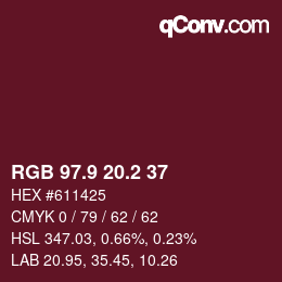 カラーコード: RGB 97.9 20.2 37 | qconv.com