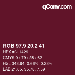 カラーコード: RGB 97.9 20.2 41 | qconv.com