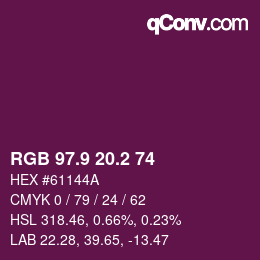 カラーコード: RGB 97.9 20.2 74 | qconv.com