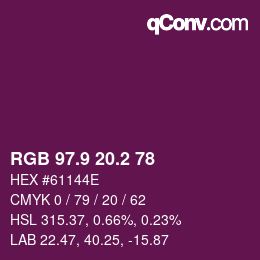 カラーコード: RGB 97.9 20.2 78 | qconv.com