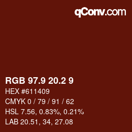Color code: RGB 97.9 20.2 9 | qconv.com