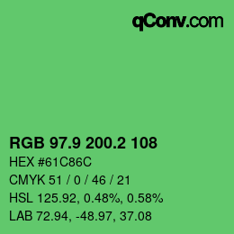 カラーコード: RGB 97.9 200.2 108 | qconv.com