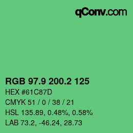 カラーコード: RGB 97.9 200.2 125 | qconv.com