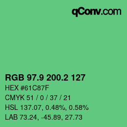 カラーコード: RGB 97.9 200.2 127 | qconv.com