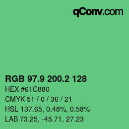 カラーコード: RGB 97.9 200.2 128 | qconv.com
