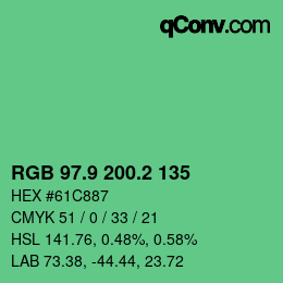 カラーコード: RGB 97.9 200.2 135 | qconv.com