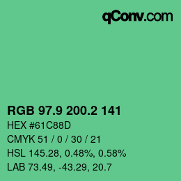 カラーコード: RGB 97.9 200.2 141 | qconv.com