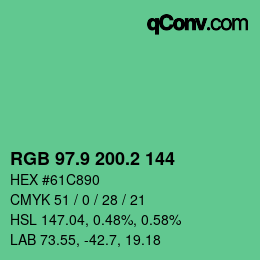 カラーコード: RGB 97.9 200.2 144 | qconv.com