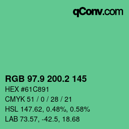 カラーコード: RGB 97.9 200.2 145 | qconv.com