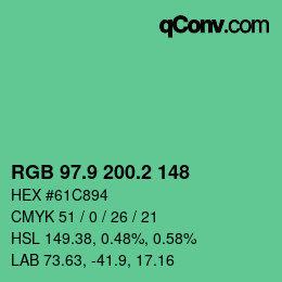 カラーコード: RGB 97.9 200.2 148 | qconv.com