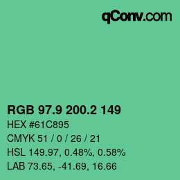 カラーコード: RGB 97.9 200.2 149 | qconv.com
