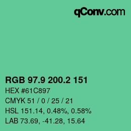 カラーコード: RGB 97.9 200.2 151 | qconv.com