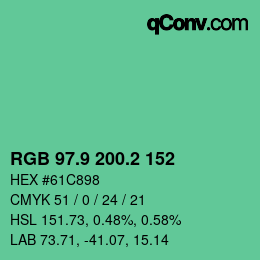 カラーコード: RGB 97.9 200.2 152 | qconv.com
