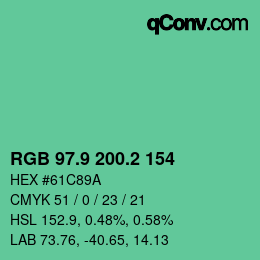 カラーコード: RGB 97.9 200.2 154 | qconv.com