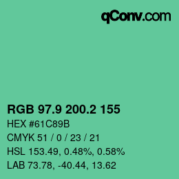 カラーコード: RGB 97.9 200.2 155 | qconv.com