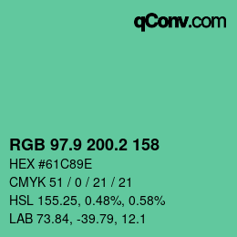 カラーコード: RGB 97.9 200.2 158 | qconv.com