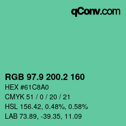 カラーコード: RGB 97.9 200.2 160 | qconv.com